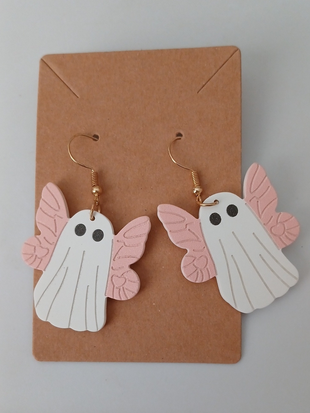 Fashion Jewelry Pink & White Ghost Wing Earrings